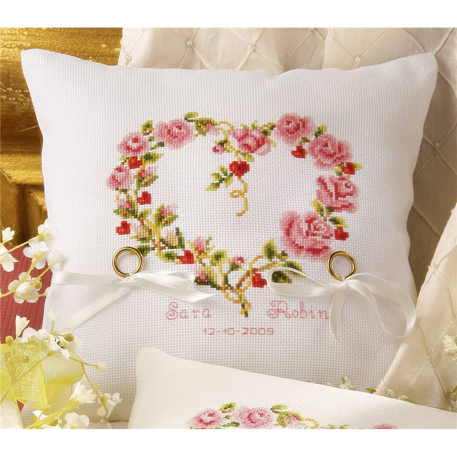 20cm × 20cm Nuptiale Bague De Poche De Mariage Coussin Coussin Porte-charge Avec Double Coeurs Décoration, Ivoire Blanc/rouge/bleu/violet (Couleur : White